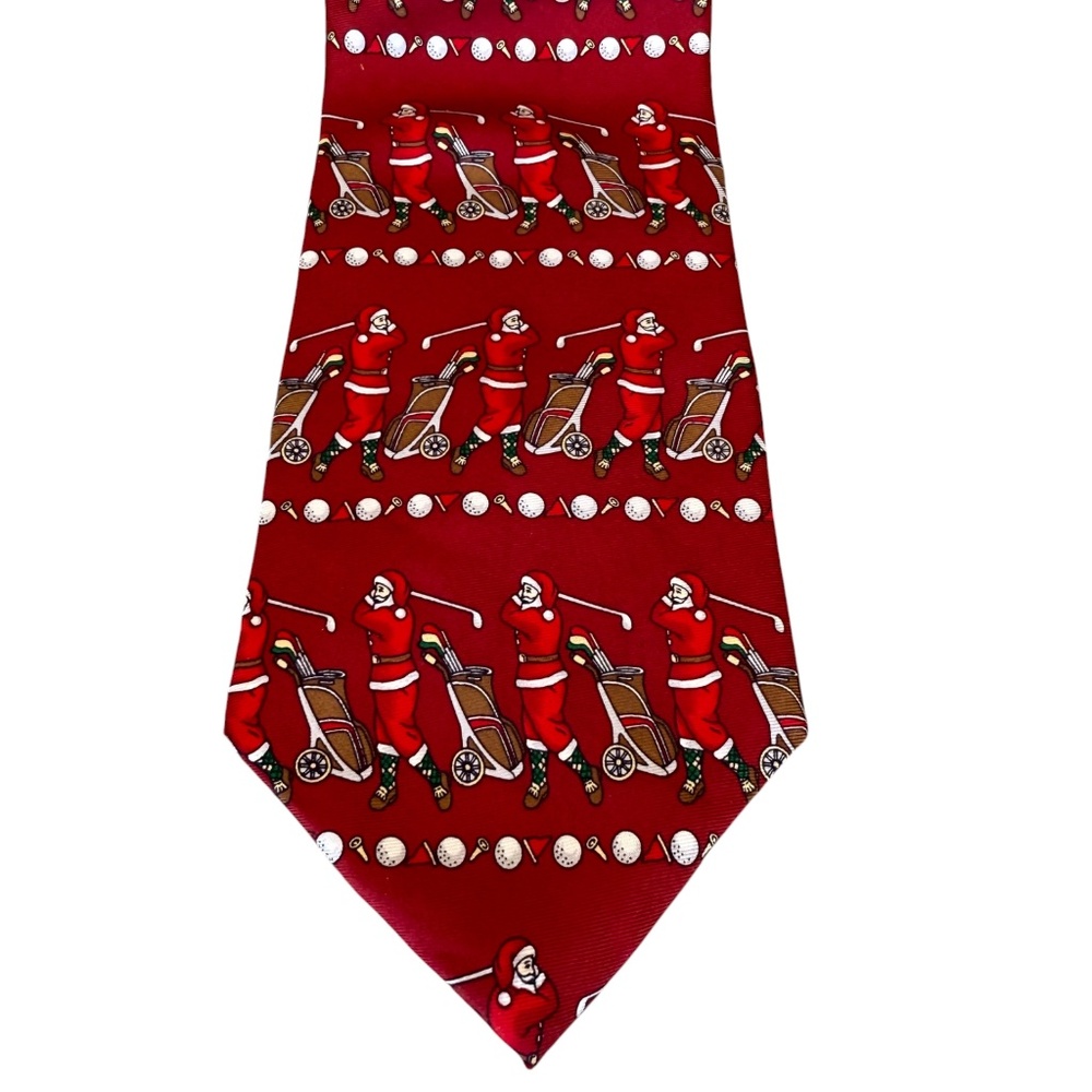 Hallmark Golfing Santa Christmas Tie 100% Silk Made in USA